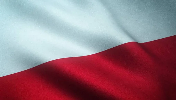 흥미 로운 텍스처와 함께 폴란드의 깃발을 흔들며 찍은 클로즈업 사진 — 스톡 사진