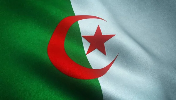 Realisztikus felvétel a lengő zászló Algéria érdekes textúrák — Stock Fotó