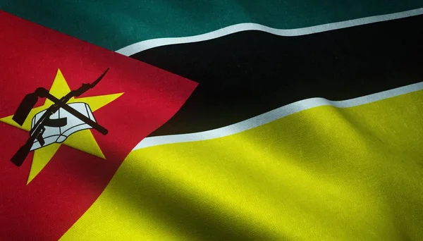 Close-up van de zwaaiende vlag van Mozambique met interessante texturen — Stockfoto