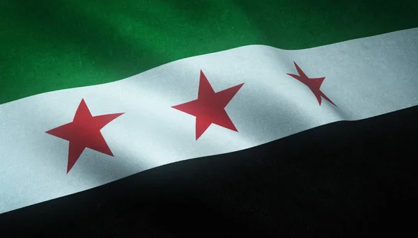 Closeup shot of the waving Independence flag of Syria with interesting textures — Stock Photo, Image