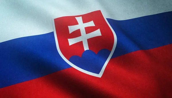 Zdjęcie zbliżeniowe machającej flagi Słowacji z ciekawymi teksturami — Zdjęcie stockowe