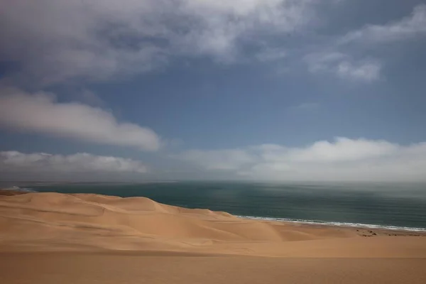 Güzel Namib çölünün okyanusla buluşmasının panoramik görüntüsü. — Stok fotoğraf