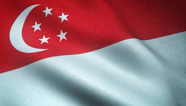 Closeup shot of the waving flag of Singapore with interesting textures — Stock Photo, Image