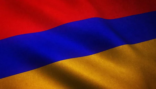 Close-up van de wapperende vlag van Armenië met interessante texturen — Stockfoto