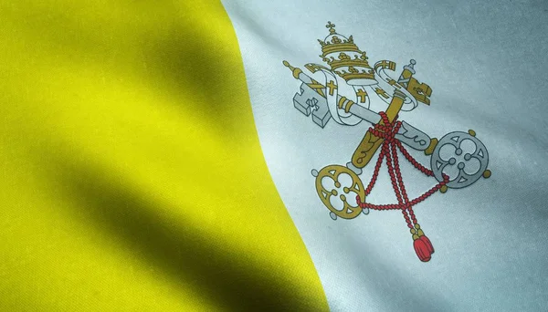 Zbliżenie realistycznej flagi Watykanu z ciekawymi tekstami — Zdjęcie stockowe