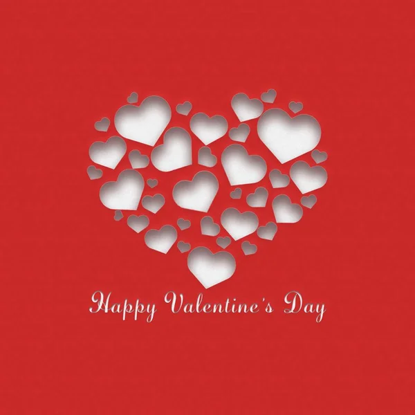 Ilustrace Valentýnské Karty Červeným Povrchem Bílými Tvary Srdce — Stock fotografie