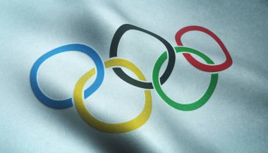 Closeup shot of the waving Olympic flag with interesting textures clipart