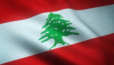 A closeup shot of the waving flag of Lebanon with interesting textures clipart
