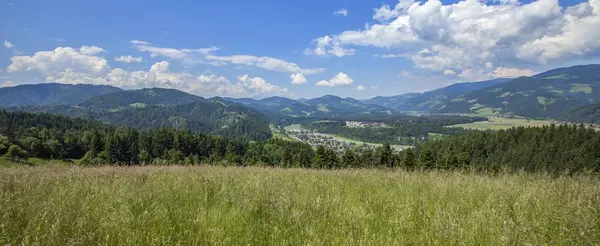 Фрагмент красивого пейзажа в Словени под небом с чистыми белыми облаками — стоковое фото