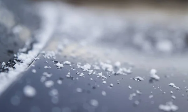 Disparo Nieve Encerrado Poco Profundo Sobre Coche Capucha — Foto de Stock