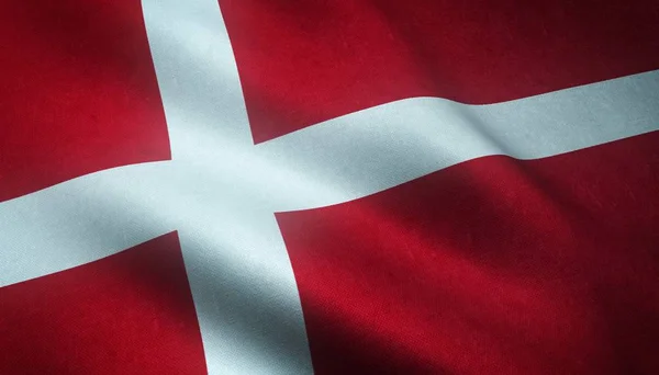 Detailní záběr na vlajku Dánska se zajímavými texturami — Stock fotografie