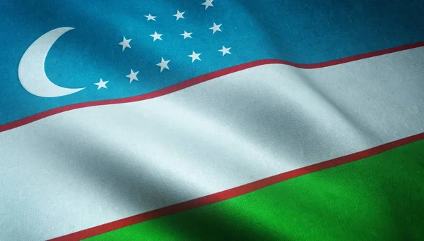 Secuestro de cierre de la bandera realista de Uzbekistán con interesantes texturas — Foto de Stock