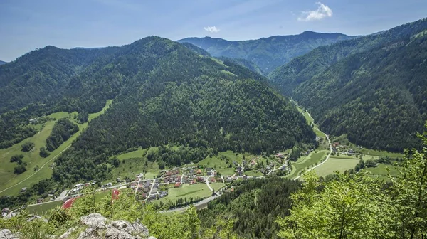 Alto angolo di ripresa di un paesaggio mozzafiato della regione della Charinzia in Slovenia in estate — Foto Stock