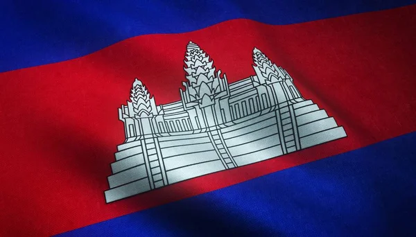 Closeup shot of the waving flag of Cambodia with interesting textures — Stock Photo, Image