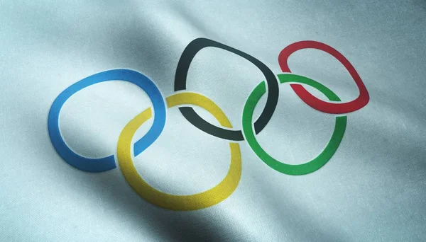 Closeup shot of the waving Olympic flag with interesting textures — Stock Photo, Image