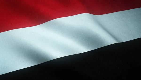 Secuestro de cierre de la bandera onduladora de Yemen con interesantes texturas — Foto de Stock
