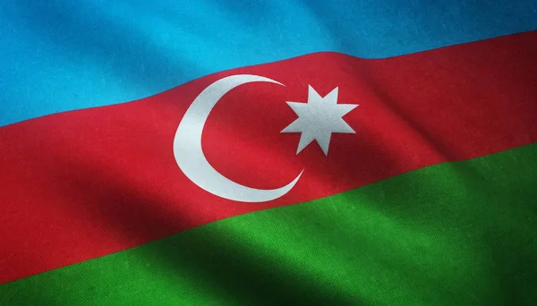 Close-up van de wapperende vlag van Azerbeidzjan met interessante texturen — Stockfoto