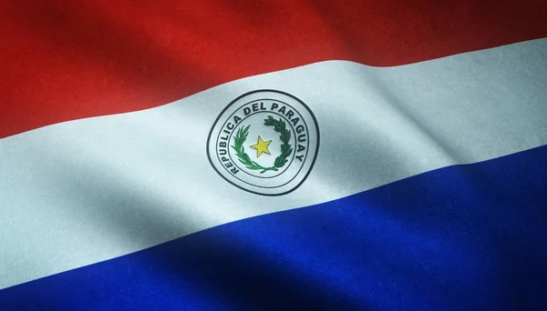 Primo piano della bandiera ondulata del Paraguay con texture interessanti — Foto Stock