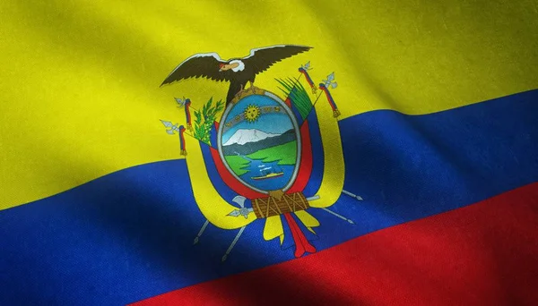 Een Close Van Zwaaiende Vlag Van Ecuador Met Interessante Texturen — Stockfoto