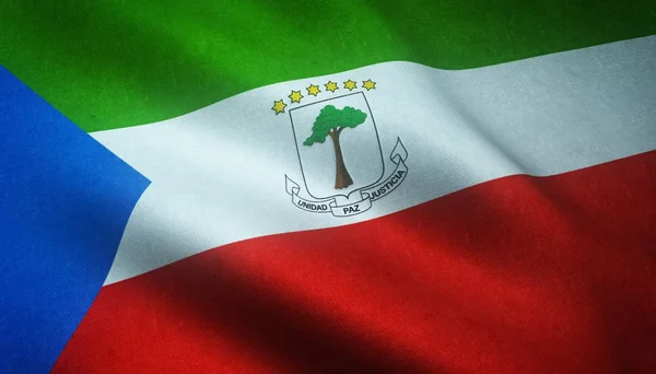 Tiro ravvicinato della bandiera ondulata della Guinea Equatoriale con texture interessanti — Foto Stock