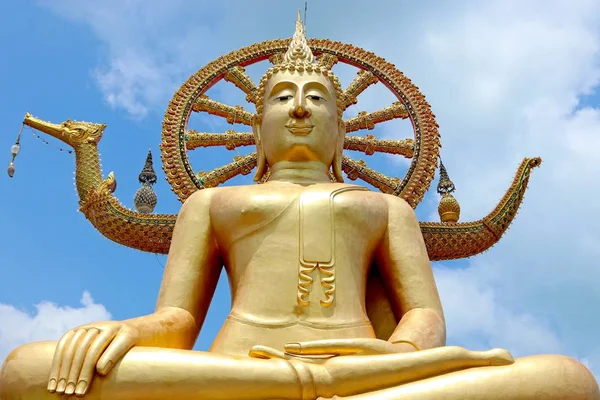 Bassa angolazione di una grande statua d'oro di Buddha catturato in Ko Samui, Thailandia — Foto Stock