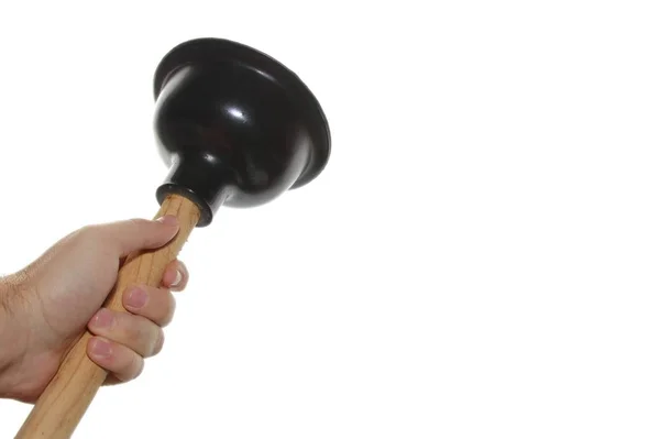 Isolated picture of a person holding a plunger — Stock Photo, Image