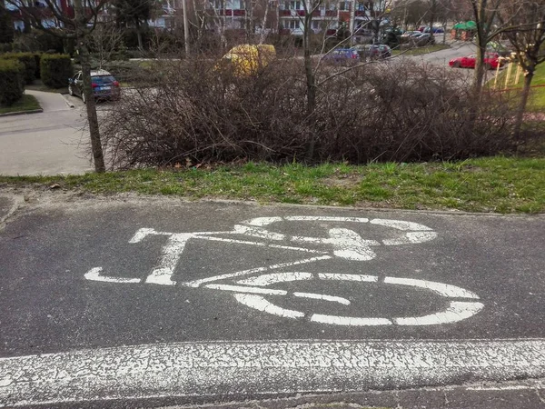 Corsia ciclabile vicino al marciapiede e patch erboso — Foto Stock