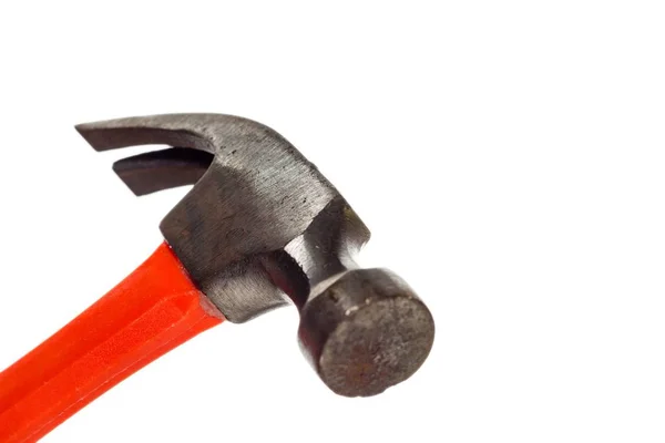 Close-up shot van een rode metalen hamer geïsoleerd op een witte achtergrond — Stockfoto