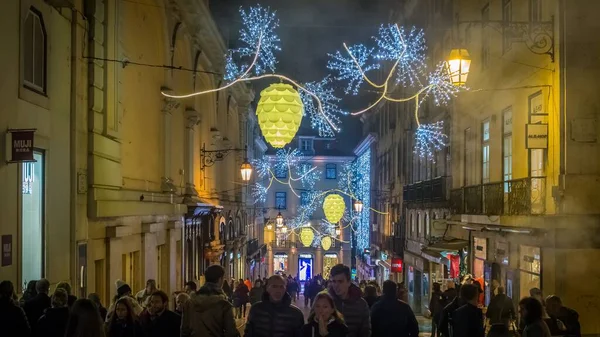 Lisbon Portugal Dec 2018 Christmas Lights Armazens Chiado Lisbon Downtown — Stock Photo, Image