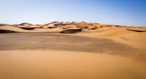 Piękna Sceneria Sahary Wydmy Erg Chebbi Merzouga Maroko — Zdjęcie stockowe