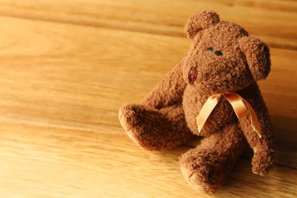 High Angle Shot Beautiful Teddy Bear Wooden Surface — 스톡 사진