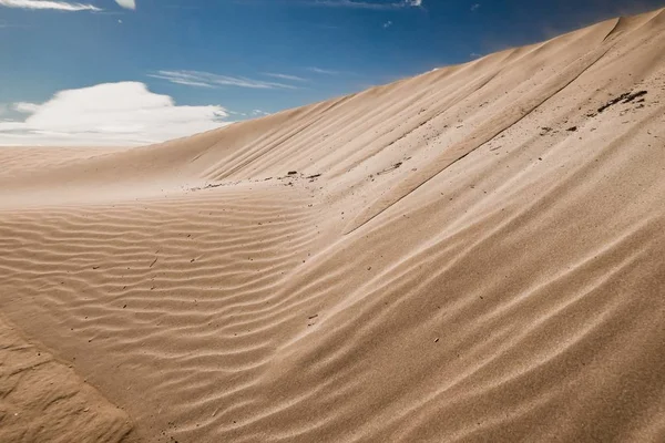 Colinas de areia em uma área deserta com vestígios deixados pelo vento — Fotografia de Stock