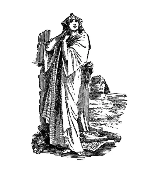 Uma Ilustração Uma Mulher Coberta Com Longo Manto Vestido Livro — Fotografia de Stock