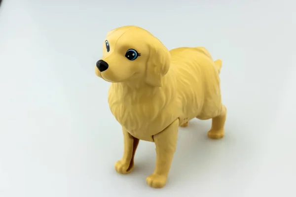 Closeup Shot Cute Dog Toy Figurine White Surface — Stockfoto
