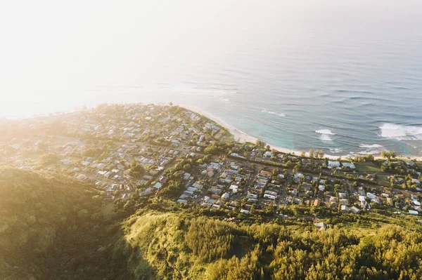 Aerial Shot Houses Open Sea Daytime — 스톡 사진