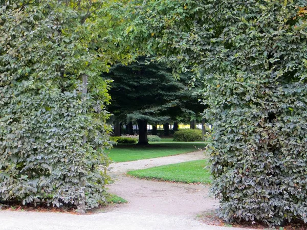 Entrance Garden Made Decorated Bushes Trees — 图库照片