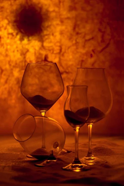 Vertical Shot Wine Glasses Filled Sand — Stockfoto