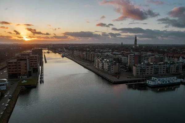 Uma Vista Deslumbrante Cidade Middelburg Holanda Durante Nascer Sol — Fotografia de Stock