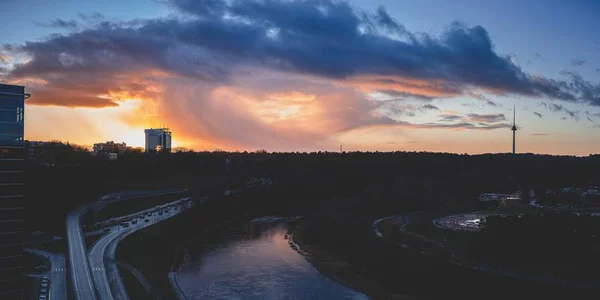 Чудовий Вигляд Барвистого Неба Під Час Заходу Сонця Литві — стокове фото