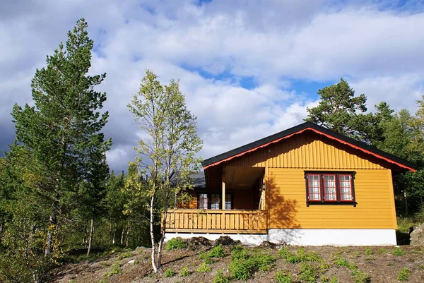 Egy Tipikus Norvég Vidéki Ház Lélegzetelállító Tájjal Gyönyörű Növényzettel Norvégiában — Stock Fotó