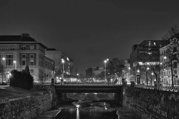 Vienna Austria Dec 2019 Greyscale Shot Beautiful Cityscape Bridge High — Stock Photo, Image