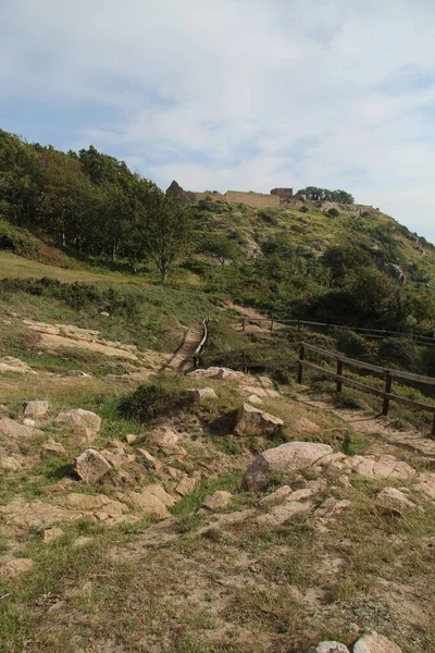 Plan Angle Bas Des Murs Hammershus Sommet Une Colline Bornholm — Photo