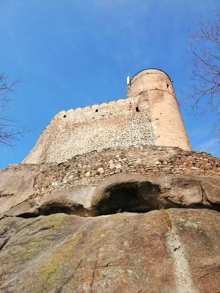 Vertical Bottom View Shot Castle Hill Jelenia Gra Poland — Stock Photo, Image