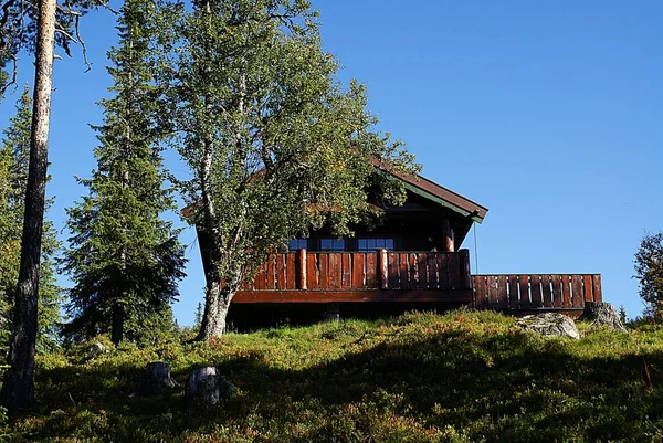 Norwegisches Landhaus in einem wunderschönen grünen Land, umgeben von atemberaubendem Grün in Norwegen — Stockfoto