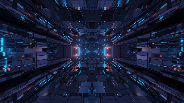 Futuristiska sci-fi rymdtunnel passagen med glödande glänsande ljus — Stockfoto