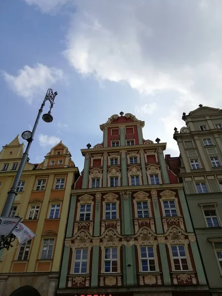 Vertikal Bild Färgglada Byggnader Stora Salutorget Warszawa Polen — Stockfoto