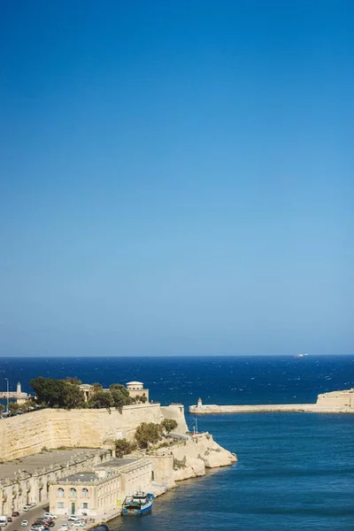 Vista Desde Mar Ciudad Medieval Maltesa Por Tarde Día Soleado — Foto de Stock