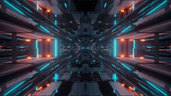 Passage futuriste du tunnel spatial de science-fiction avec des lumières brillantes — Photo