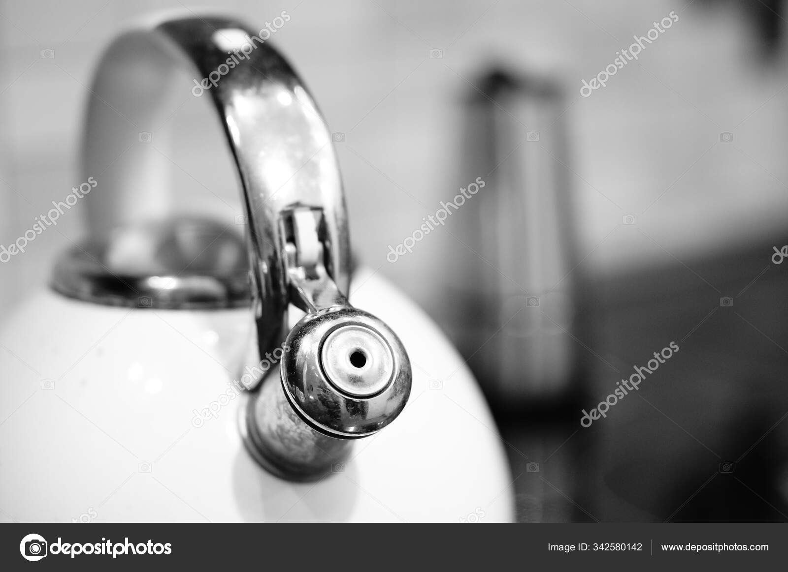 Grey Scale Shot Kettle Stove Kitchen Stock Photo by ©Wirestock 342580142
