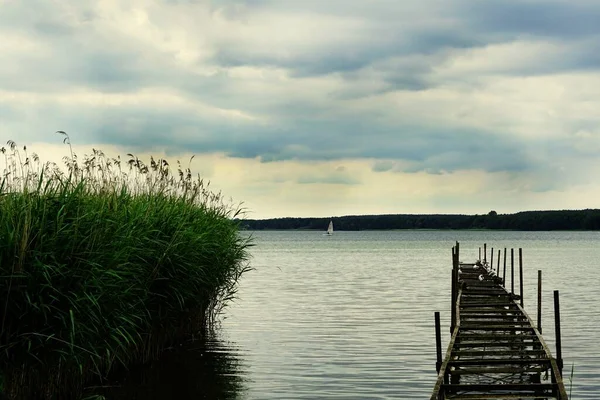 Uma Bela Foto Cais Lago Miedwie Stargard Polônia — Fotografia de Stock